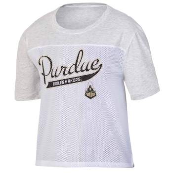 NCAA Purdue Boilermakers Women's White Mesh Yoke T-Shirt
