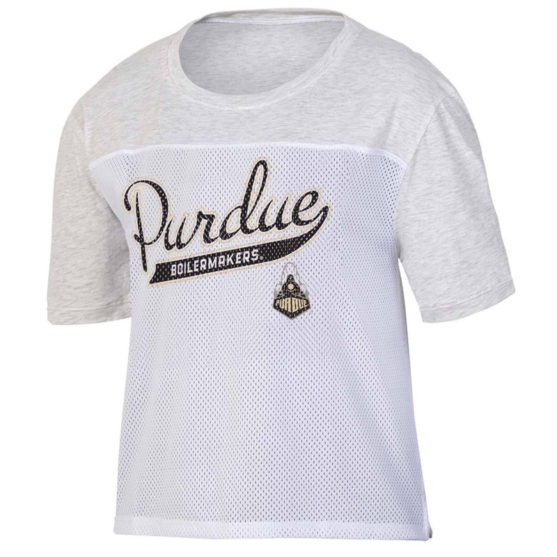 NCAA Purdue Boilermakers Women&#39;s White Mesh Yoke T-Shirt, 1 of 4
