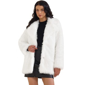 INSPIRE CHIC Women's Faux Fur Fluffy Long Sleeve Lapel Winter Outerwear Coat - 1 of 4