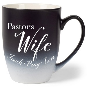 Elanze Designs Pastor's Wife Pray Love Two Toned Ombre Matte Black and White 12 ounce Ceramic Stoneware Coffee Cup Mug - 1 of 4