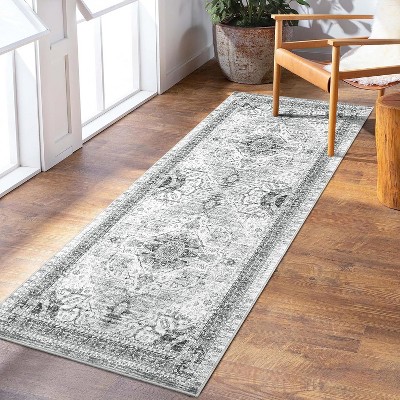 Washable Vintage Distressed Area Rug,Oriental Medallion Accent Carpet,Ultra-Soft Low Pile Non-Slip Floor Mat for Living Room Bedroom Office