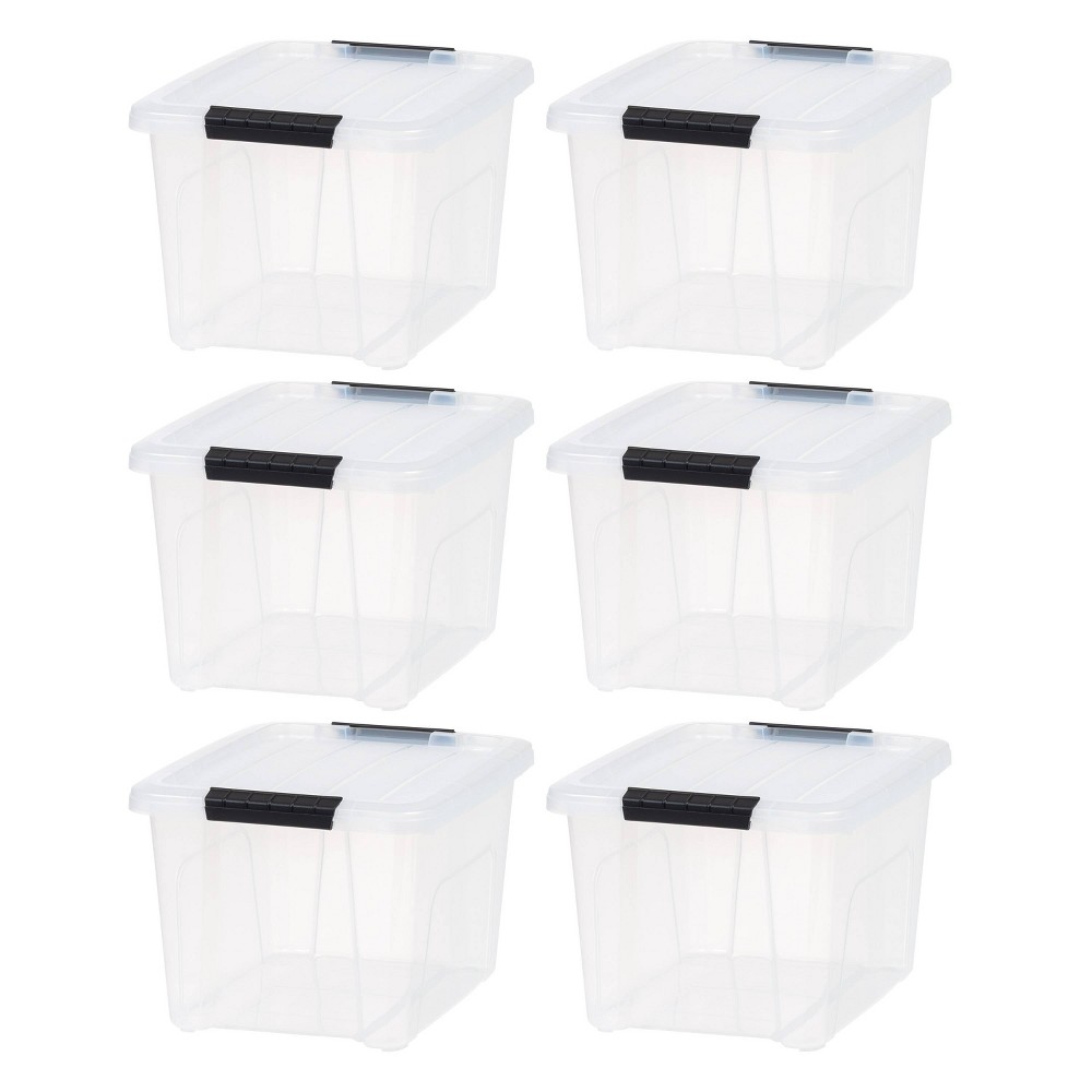 IRIS 20.5qt 6pk Plastic Storage Bins With Lids and Latching Buckles: Stackable, Transparent, Universal Storage Solution