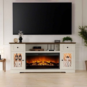 Vipbear Fireplace TV Stand Storage Cabinet for 80 Inch TV, Farmhouse Entertainment Center with 36" Fireplace & LED Lights - 1 of 4