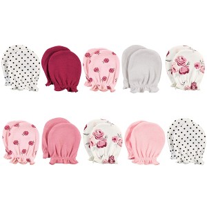 Hudson Baby Infant Girl Cotton Scratch Mittens, Rose, 0-6 Months - 1 of 4