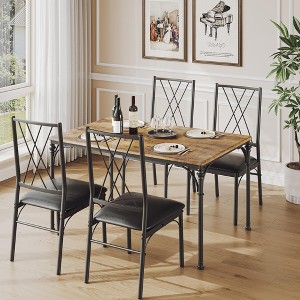 5-Piece Dining Table Set for 4, Modern Kitchen Table and Chairs for Small Space, Apartment or Home, Vintage Wood Grain Finish - 1 of 4