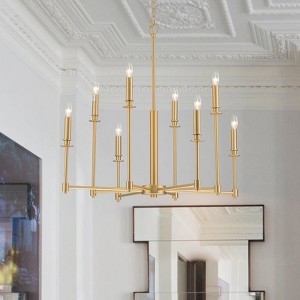 LLHZSY 8-Light Classic Candle Chandelier Kitchen island Hanging Pendant for dining room - 31.5 in. W x 28.3 in. H - Gold - 1 of 4