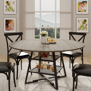 Round Wooden Dining Table for 4-6 People, 42 Inch Kitchen Table with Metal Base and Storage Shelf(Only Table) - 1 of 4