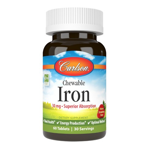 Carlson - Chewable Iron, 30 mg, Superior Absorption, Blood Health, Natural Strawberry Flavor - image 1 of 4