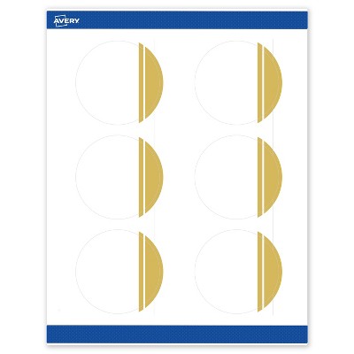 Avery Printable Round Labels, Gold Double-Dipped Edge, 3" Diameter, Matte White Round Labels, Permanent, Laser/Inkjet, 60ct, Great for Product Labels