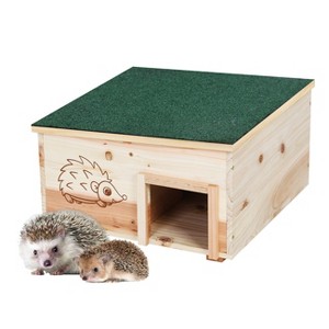 Artloge Large Wooden Hedgehog House Predator Proof Guinea Pig Small Animal Hibernation Shelter Hideout Wood Habitat Nest Box House with Felt Roofing - 1 of 4