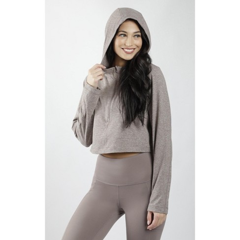 90 Degree By Reflex Womens Athletic Fit Long Sleeve Hooded Basic Sweatshirt  - Brown Small