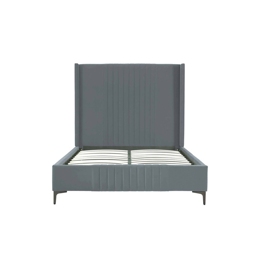 Photos - Bed Manhattan Comfort Full Promenade Velvet Upholstered  Gray: Mid-Century Modern, Eucalyptus Frame, Foam Fill