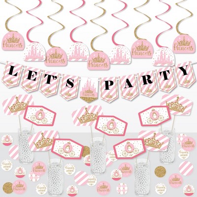 Big Dot of Happiness Little Princess Crown - Pink and Gold Baby Shower or Birthday Party Supplies Decoration Kit - Decor Galore Party Pack - 51 Pieces