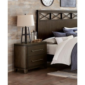 Vynxaria Griggs Collection Modern Contemporary Nightstand, Dark Brown Ash Veneer, 2 Dovetail Drawers, Pewter Pulls, No Assembly - 1 of 4