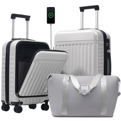Coolife Front Opening Luggage Set 3 Piece,Hardside Carry on Suitcase with USB Port,Expandable Luggage with Handle Bag Spinner Wheels TSA Lock