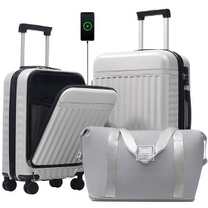 Coolife Front Opening Luggage Set 3 Piece, Hardside Carry on Suitcase with USB Port, Expandable Luggage with Handle Bag Spinner Wheels TSA Lock - 1 of 4