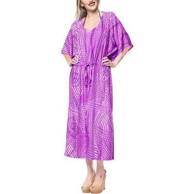 HAPPY BAY Women's House Daily Routine Evening Wear Vacation Holiday Casual Loungewear Oversize Caftan Maxi Boho Nightwear 2X-3X Purple, Tie Dye Design