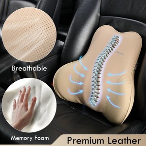 Coverado Leather Lumbar Support Pillow for Office Chair, Cars, Sofa with Detachable Memory Foam Back Support Pillow - 1 of 4
