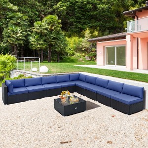 Costway 10 PCS Patio Rattan Furniture Set Outdoor Wicker Sofa Table Cushioned Seat Black/Brown - 1 of 4