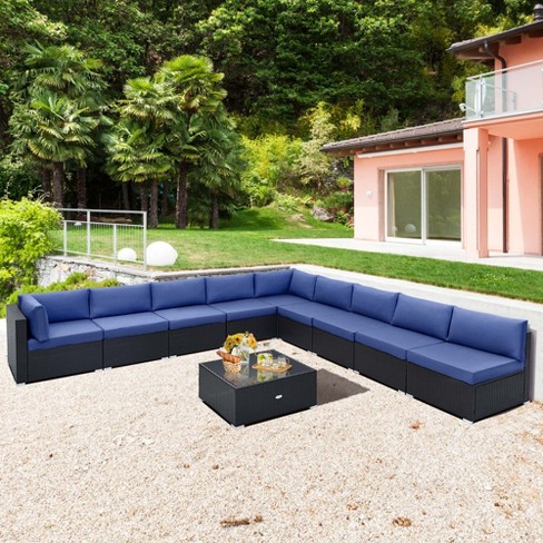 Costway 10 Pcs Patio Rattan Furniture Set Outdoor Wicker Sofa