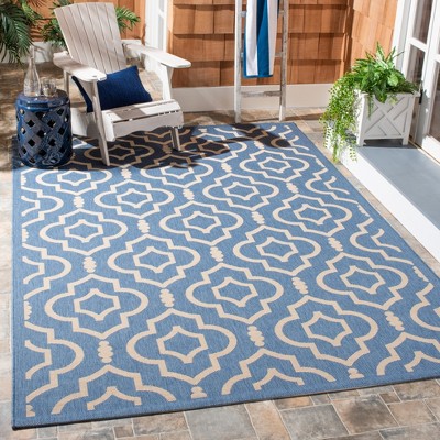 Luxury Blue/Beige 9' x 12' Synthetic Easy-Care Outdoor Area Rug