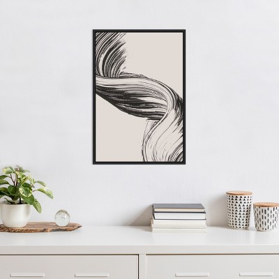 Brushed Black and White Abstract Canvas Wall Art, 16 x 23 Inches