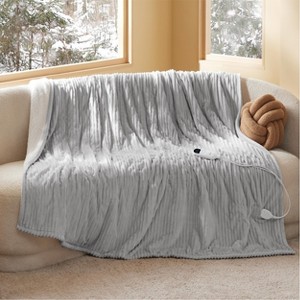 Electric Heated Blanket Soft & Washable Ribbed Flannel - 1 of 4