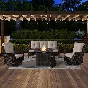 4PCS Patio Furniture Set with Fire Pit Table, Weather-Resistant Wicker Patio Fire Pit Set with Sofa, Swivel Patio Chair and 50000BTU Propane Fire Pit - 1 of 4