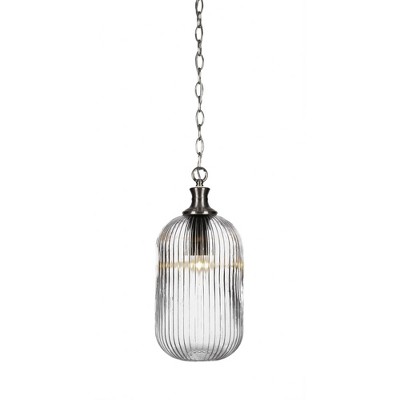 Toltec Lighting Carina 1 - Light Pendant in  Brushed Nickel with 8.25" Clear Ribbed Shade