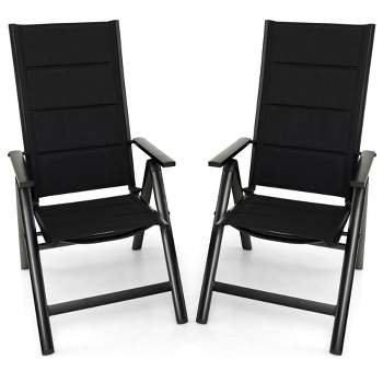 Tangkula Set of 2 Patio Folding Chairs Lightweight Outdoor Dining Chairs w/ Padded Seat