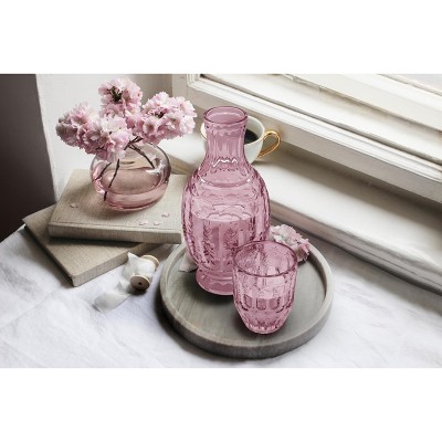 Vintage Pink Glass Bedside Water Carafe with Tumbler Set