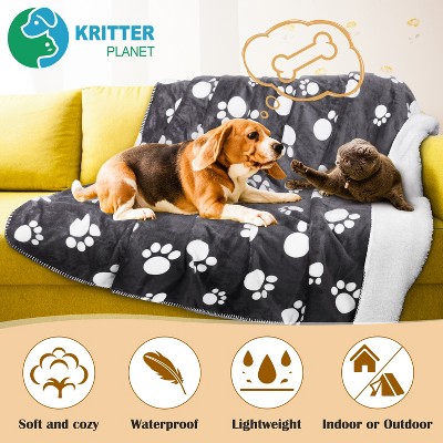 Dark Gray Paw Print Waterproof Reversible Pet Blanket