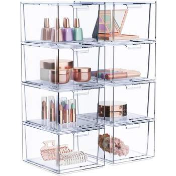 Sorbus 8 Pack Clear Stackable Acrylic Drawer Makeup Organizers - for Vanity, Bathroom, Under Sink, Cabinets, Jewelry, and More
