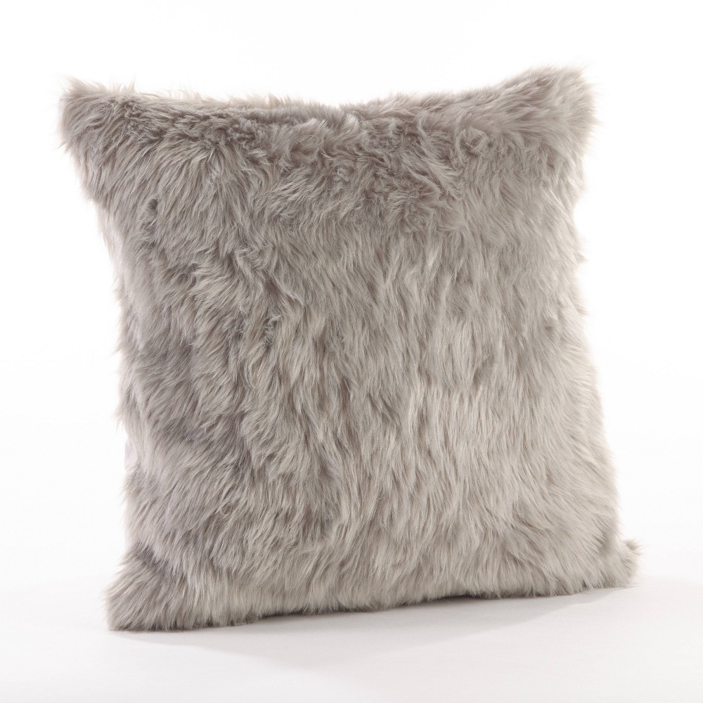 Photos - Pillow 20"x20" Oversize Down Filled Faux Fur Square Throw  Gray - Saro Life