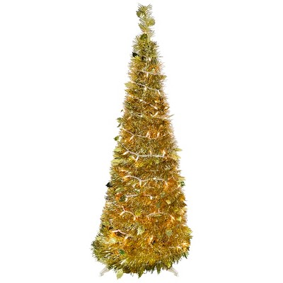 Northlight 4' Pre-Lit Gold Tinsel Pop-Up Artificial Christmas Tree, Clear Lights