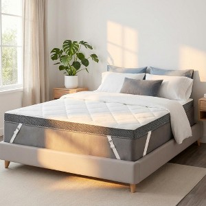 Dyonery 3 Inch Extra Firm Memory Foam Mattress Topper, High Density Bed Pad for Back Pain, Cooling Gel Mattress Topper with Straps & Washable Cover - 1 of 4