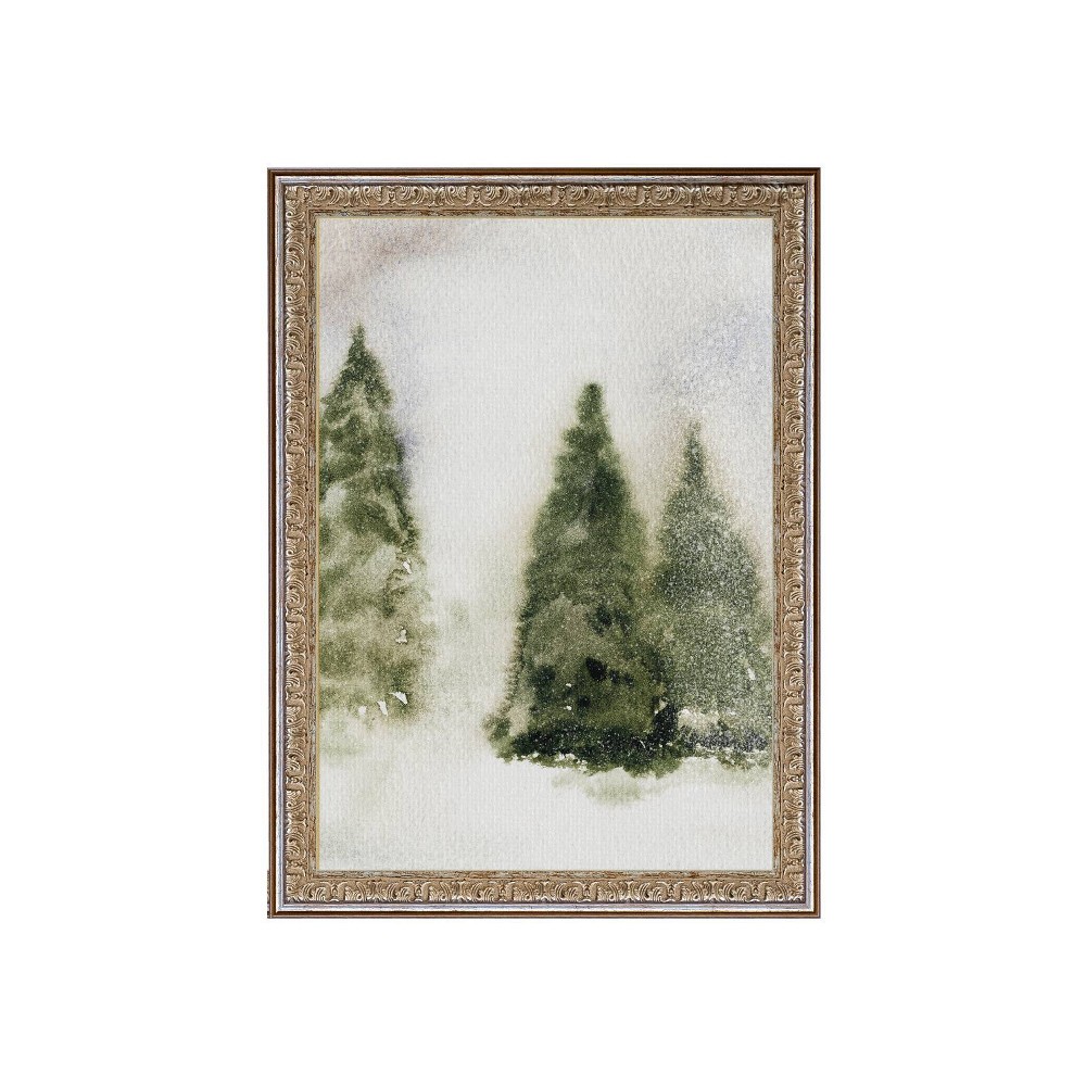 Photos - Wallpaper 7"x10" Water Color Pines Silver/Gold Frame Wall Canvas - Petal Lane