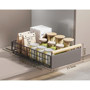 No-Drill Kitchen Cabinet Organizer - Pull-out mesh drawer with wooden handles, adjustable for spices & storage. - 1 of 4