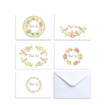 Paper Frenzy Watercolor Appreciation Thank You Note Cards & White Envelopes - 25 Pack