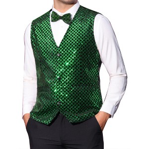 Lars Amadeus Men's V-Neck Party Dress Prom Nightclub Shiny Sleeveless Argyle Sequin Vest - 1 of 4