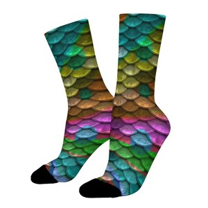 Multicolor Fish Scale Pattern Women Printed Crew Socks Funny Funky Socks Soft Polyester Novelty Gifts for Artists Men - 1 of 1