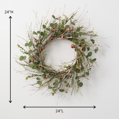 Green 24" Artificial Eucalyptus Birch Pod Wreath