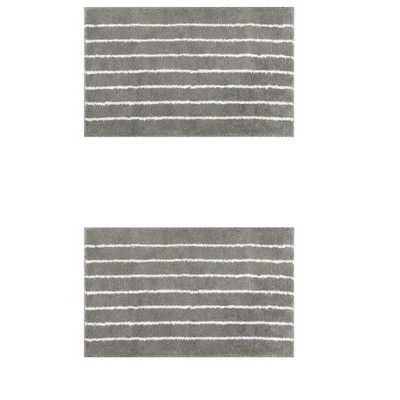 Unique Bargains 2 Pcs Striped Pattern Soft Absorbent Non-Slip Bath mats for Bathroom Floor