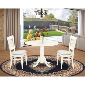 HomeStock 3-Piece Dinette Set- 2  Chairs with Wooden Linen Fabric and Slatted Chair Back - Drop Leaves Wooden Dining Table - Linen White Finish - 1 of 4