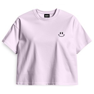 Dalix Smile Face Boxy Short Sleeve Tee Relaxed Summer Cotton Garment Dyed Womens - 1 of 4
