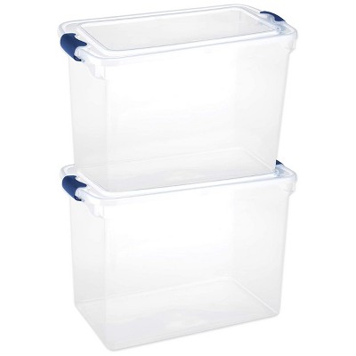 Homz Heavy Duty Modular Clear Plastic Stackable Storage Tote Containers with Latching and Locking Lids, 112 Quart Capacity, 2 Pack