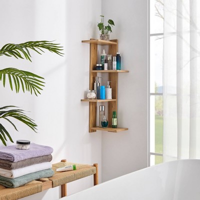 Chestnut 4-Tier Corner Floating Wood Wall Shelf