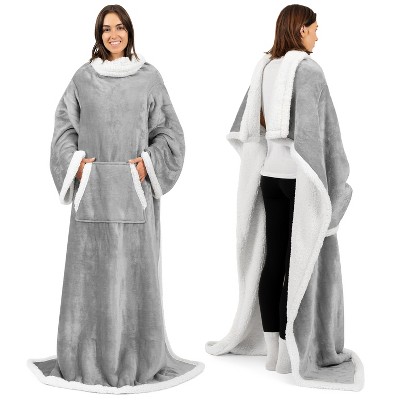 PAVILIA Fleece Wearable Blanket with Sleeves, Warm Cozy Soft Functional Lightweight Sleeved Throw Adults Men Women