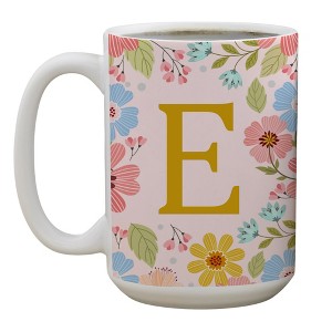 Personalization Mall Flowery Initial Personalized Coffee Mug Gold/Pink - 1 of 1