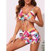 INSPIRE CHIC Women's Strappy Floral Printed Ruched Long Sleeve Robe Cover Up BoyShorts Bottoms Swimwear Bikini Sets 3 Pieces - 2 of 4